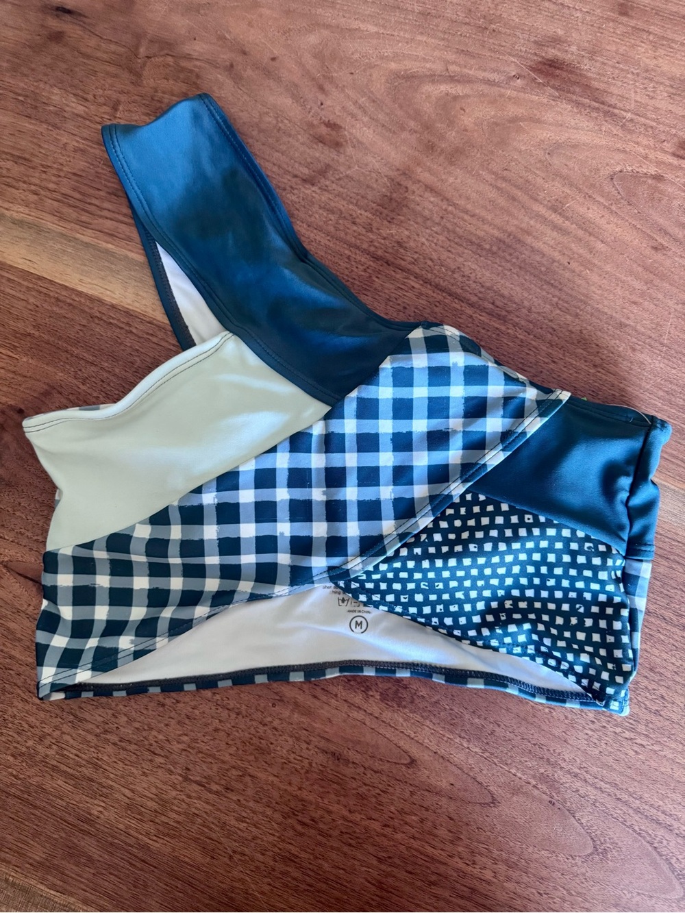 Nani Swimwear Asymmetric One-Shoulder Bikini Top in Navy & Cream